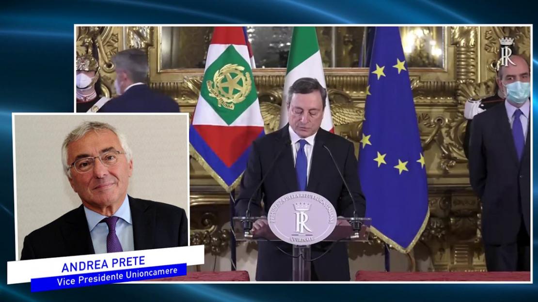 Andrea Prete, Vizepräsident von Unioncamere und Ministerpräsident Mario Draghi. Andrea Prete, Vizepräsident von Unioncamere und Ministerpräsident Mario Draghi.