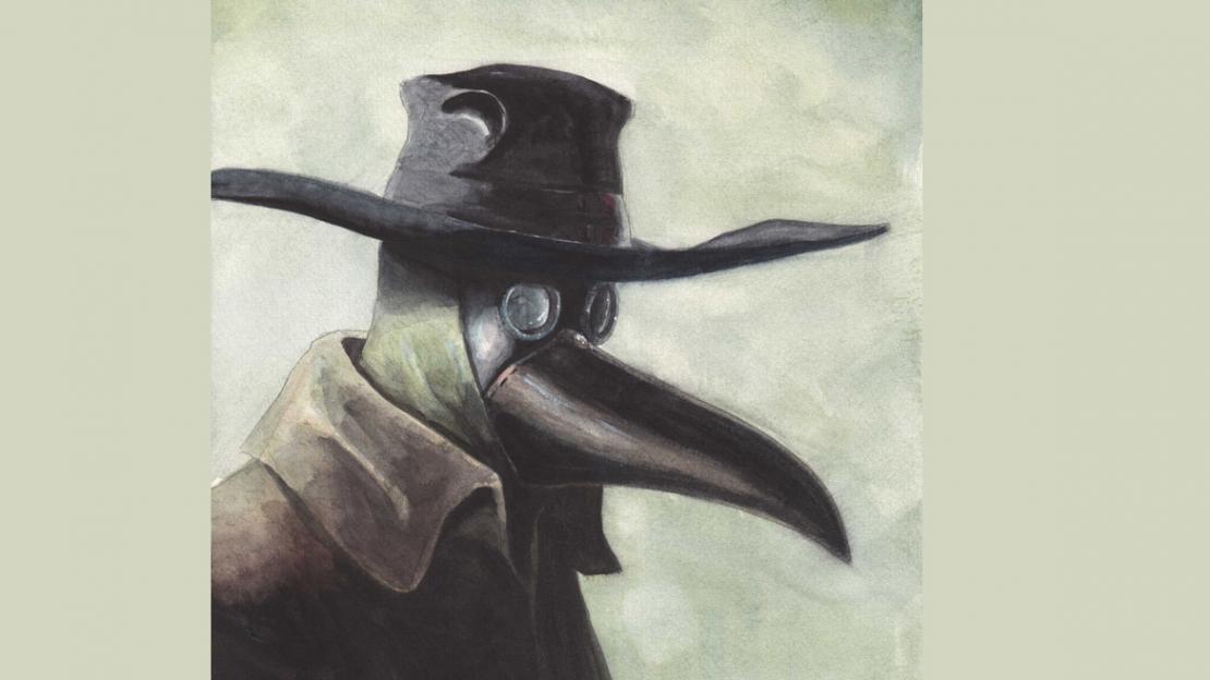L’acquerello di Stefano Obino raffigura un medico della peste