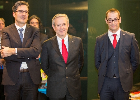 Nella foto da sinistra a destra: il Comandante della Guardia di Finanza Giulio Piller, il Questore Lucio Carluccio, il Commissario del Governo per la Provincia di Bolzano Elisabetta Margiacchi e il Presidente della Camera di commercio di Bolzano Michl Ebner.